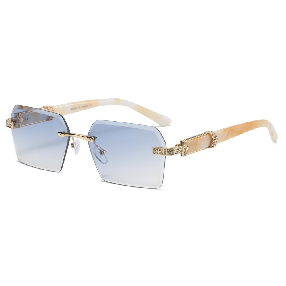 Men Sunglasses Hip Hop Gold Blue Lens Fashion Retro Designer Shades Lentes Gafas